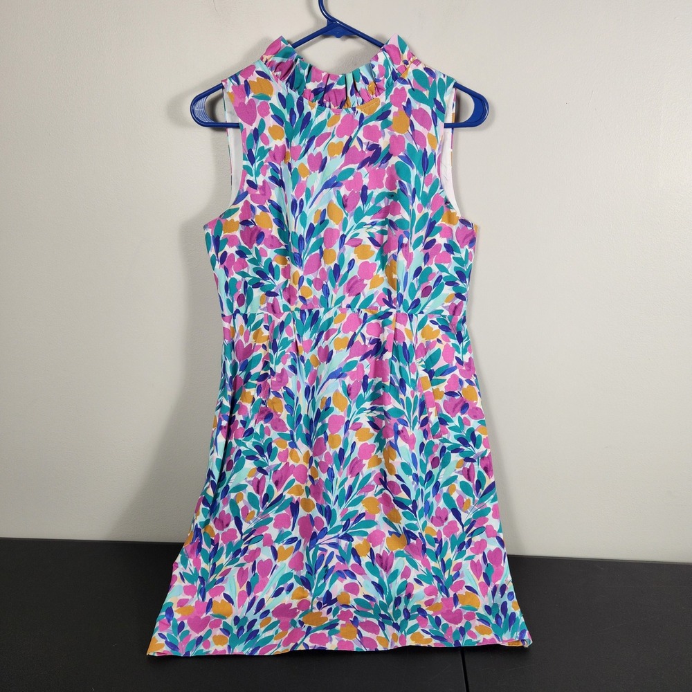 Tyler Boe Floral Ruffle Neck Sleeveless Dress Pink Blue Multi 2 Linen Blend
